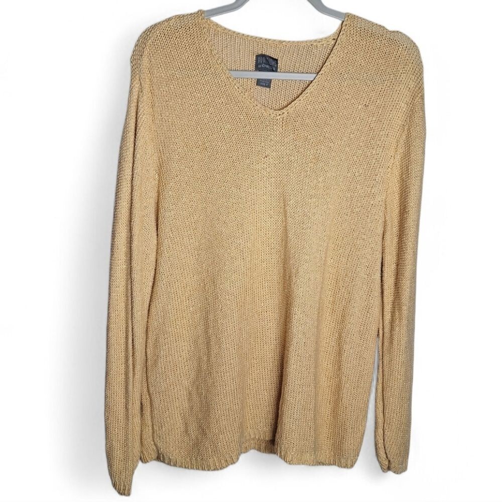 Linen Blend Sweater Long Sleeve Tan XL Additions by Chicos Womens